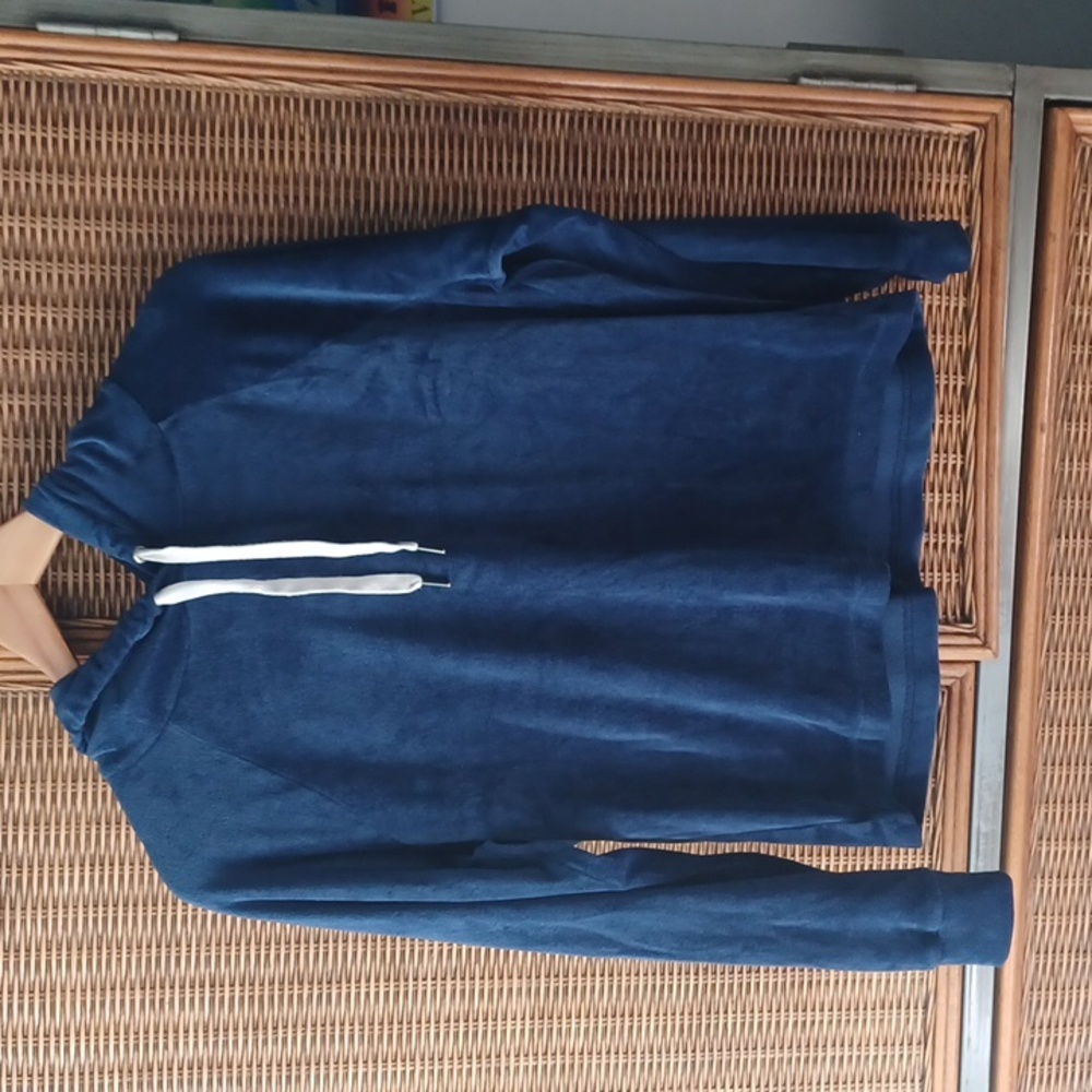 J. Crew Navy Velour Velvety Hoodie with White Drawstrings